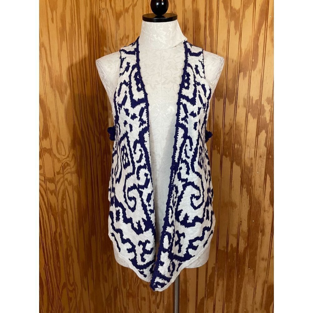 Moth Anthropologie Sweater Cardigan Sleeveless‎ Knit Cotton Purple/White Sz XS/S